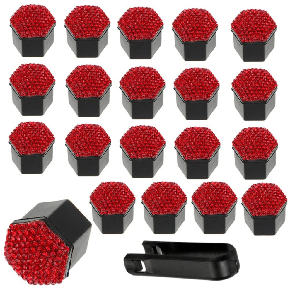 20Pcs Bling Car Wheel Nut Covers 21 Inch Diamond Lug Nut Covers With Removal Tool Hexagonal Tire Protector Red 6493810754180
