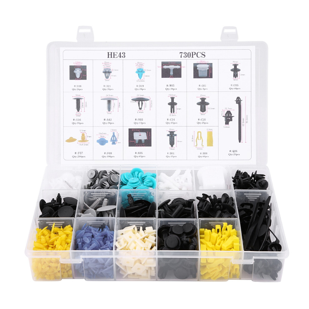 730Pcs 17 Sizes Assorted Car Body Push Pin Rivet 9469363352859
