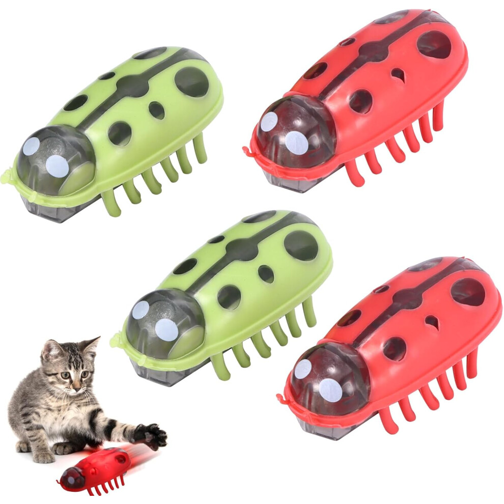 4 PCS Electric Beetle Toys Interactive Cat Toy Electric Ladybug Mini Robot Beetle Cat Toy Chasing Exercise Entertain Toys for Indoor Cats