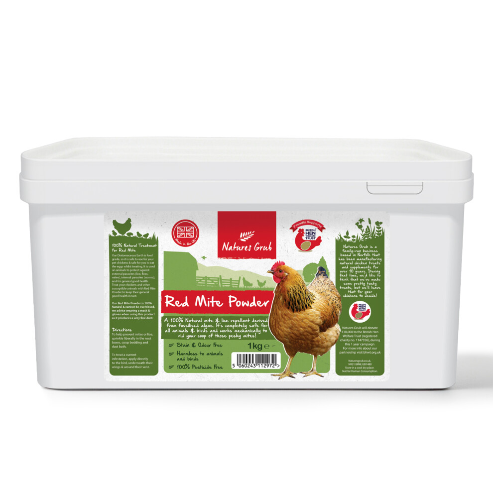 Natures Grub (1Kg) Poultry Mite Powder 1Kg Bucket Red