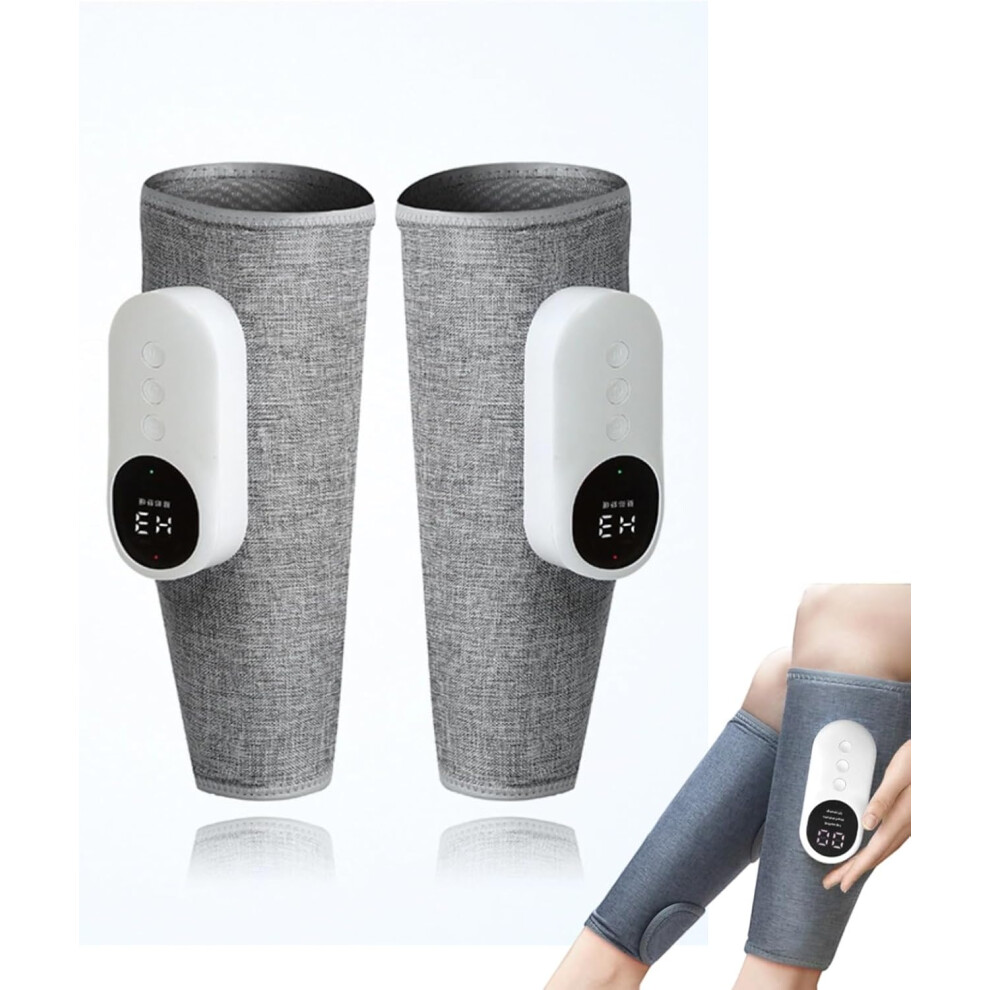 Grey (Grey) Leg Massager For Circulation And Pain Relief, Calf Air Compression Massager With Heat 3 Modes 3 Intensities, Cordless Rechargeable Leg Massager