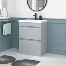 Nes Home Matte Grey 600mm PVC 2 Drawer Floorstanding Vanity Cabinet and Basin