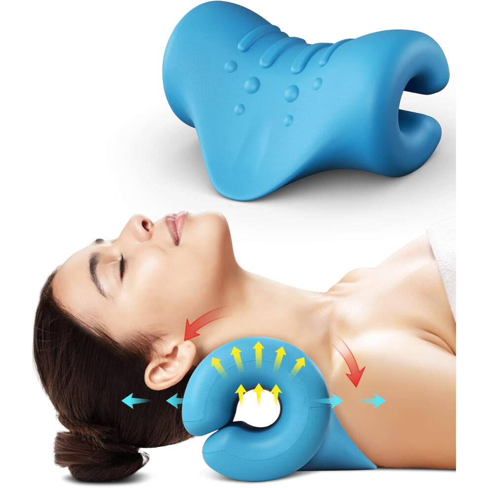 Blue (Blue) Neck And Shoulder Relaxer,Portable Cervical Traction Device Neck Stretcher,Neck Posture Corrector Chiropractic Pillow