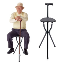 250lb Load Tripod Cane Chair for Elderly, Lightweight Aluminum Folding Crutches with Rubber Anti-Slip Feet, 0.6lb Portable Stool