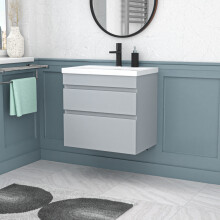 Nes Home Matt Grey 600mm PVC 2 Drawer Wall Hung Vanity Cabinet and Basin Sink Unit
