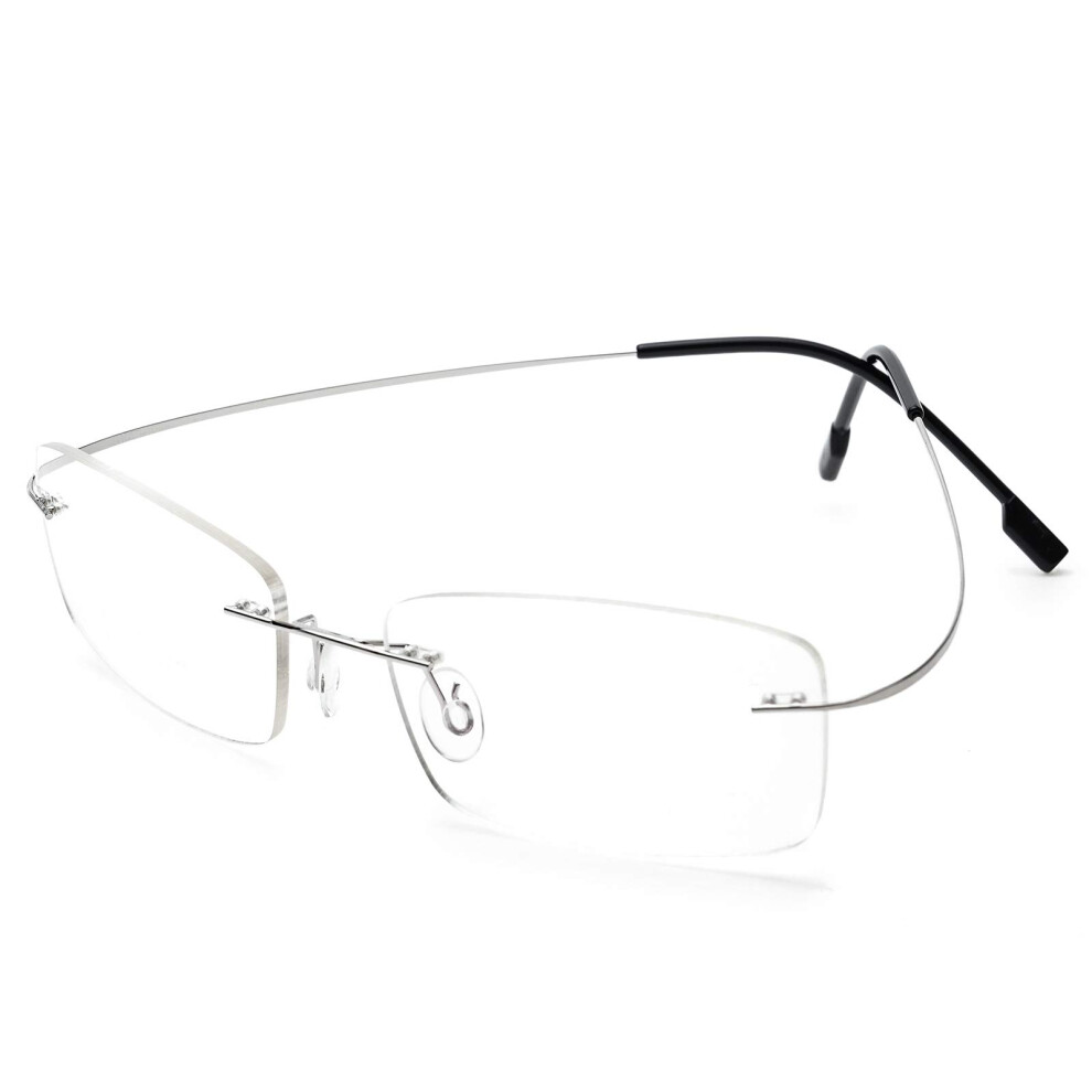 Silver Rimless Reading Glasses For Men And Women, Lightweight Flexible Titanium Alloy Eyeglasses, 3.5X Magnification