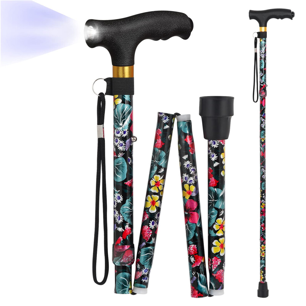 Light Walking Cane With Led - Adjustable Portable Folding Cane For Seniors, Weight Collapsible Aluminium Walking Stick