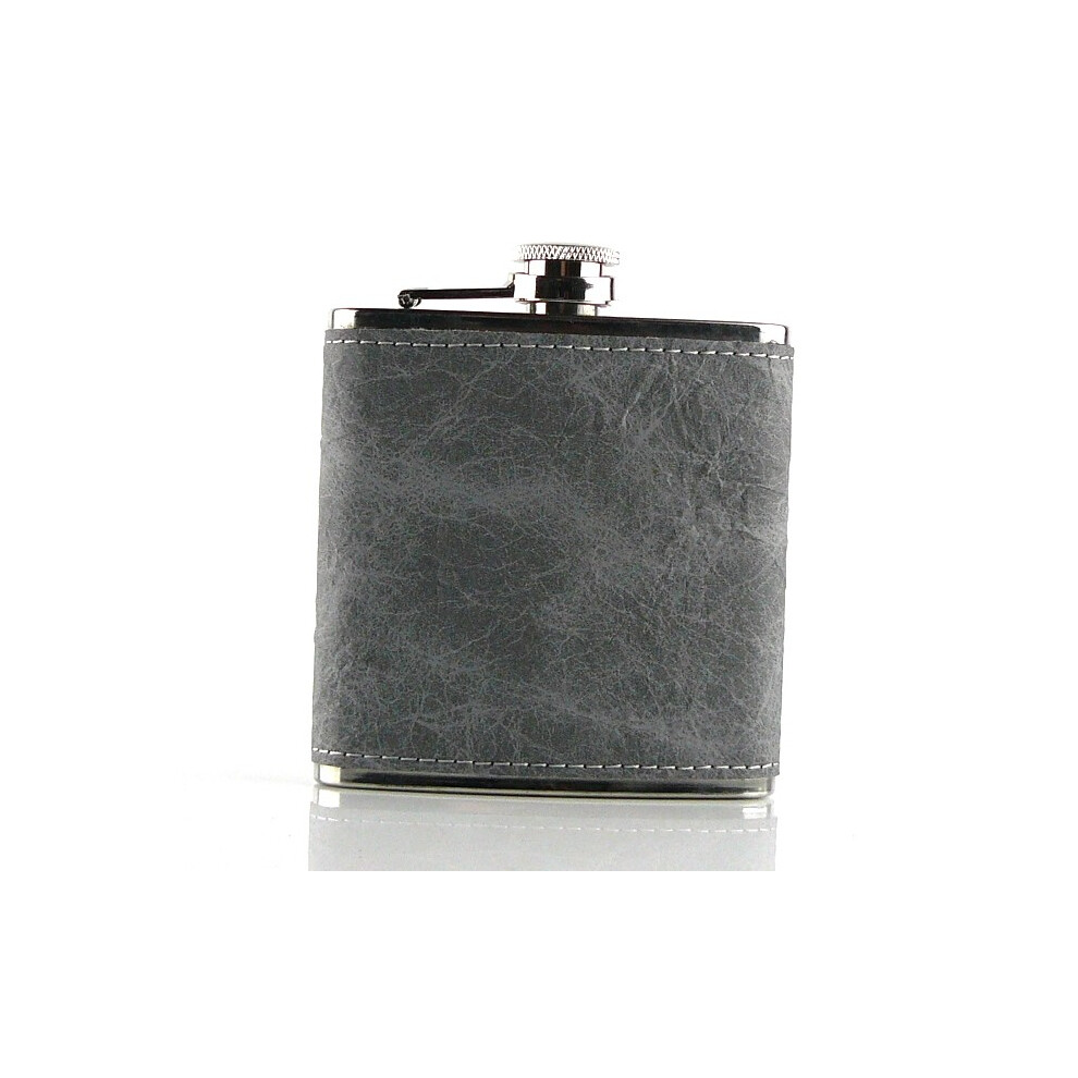 Hip Flask 6oz in Grey PU Leather-image-OPC-PJQWHZN-NEW
