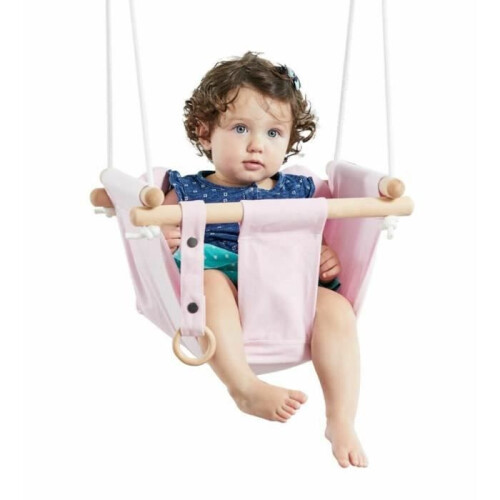 Hamaca Textil - Dos niños - Rosa - 100% Algodón - Madera Maciza - 50 kg