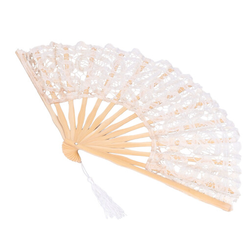 Folding Fan Hallow Lace Bamboo Bones Vintage Style 1