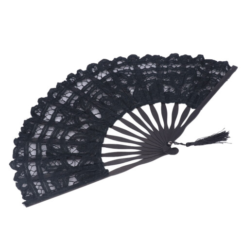 Folding Fan Hallow Lace Bamboo Bones Vintage Style 1