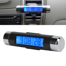 2‑in‑1 Digitale Auto-Temperaturanzeige Schwarzes Armaturenbrett Blaulicht Kalender Uhr Temperaturmesser