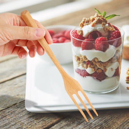 Natural Wooden Spoon and Fork Set Dessert 2