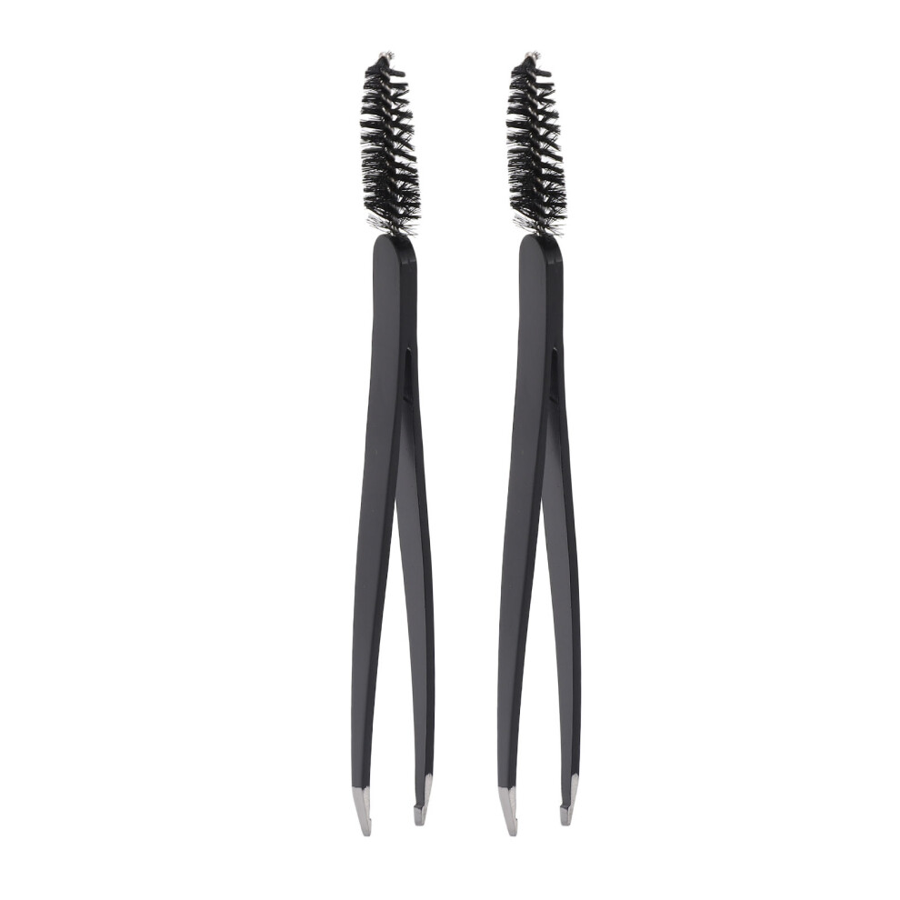 Black 2Pcs Eyebrow Tweezer Stainless Steel