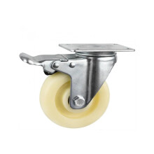1 x 4-Inch Swivel Caster with Brake, Medium Double-Bearing, Wear-Resistant White Nylon Wheel for Furniture and Equipment