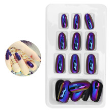 24 Stück Modische Künstliche Nägel Abnehmbar Bunte Farbige Fake Nagel Stickers Vollnagelkunst Tipps05