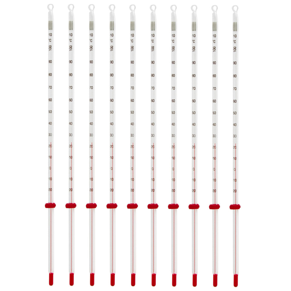 White Total Immersion Thermometer C Scale Range -20 To 110, Backing, 10 Pack For Accurate Temperature Measurement