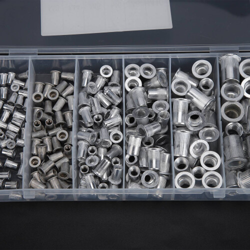 190 pezzi di dadi a rivetto in alluminio, taglie assortite, argento 2