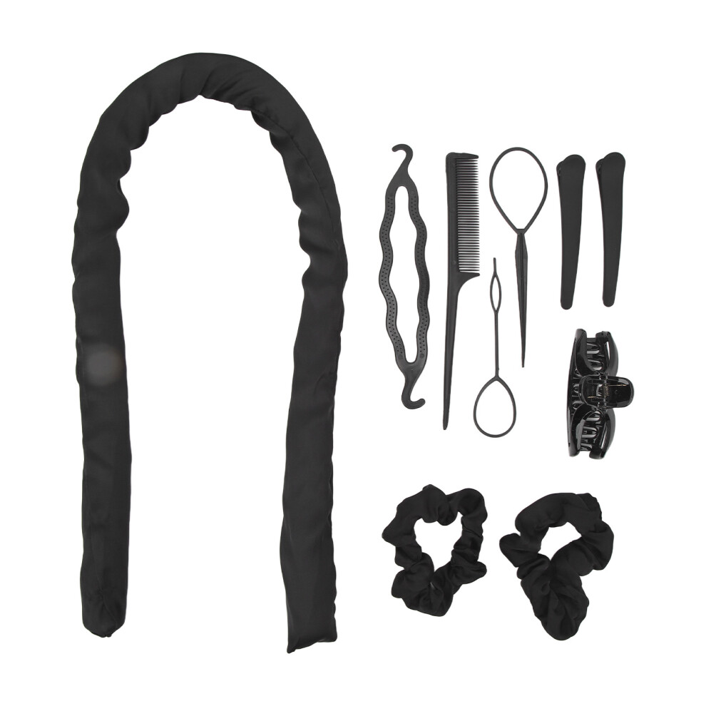 Black 10Pcs Heatless Curling Rod Headband Clips Comb