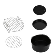 Fryer Accessories Set – Cake & Pizza Pan, Silicone Pad, Skewers, Rack, 7in