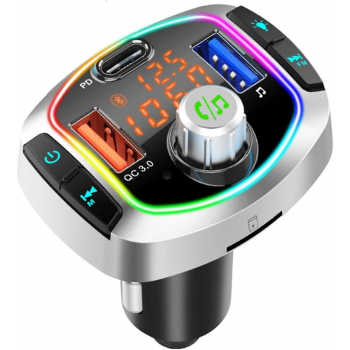 Bluetooth FM-zender, 7-kleuren LED Bluetooth 5.0 autoradio-adapter MP3-spelerkit
