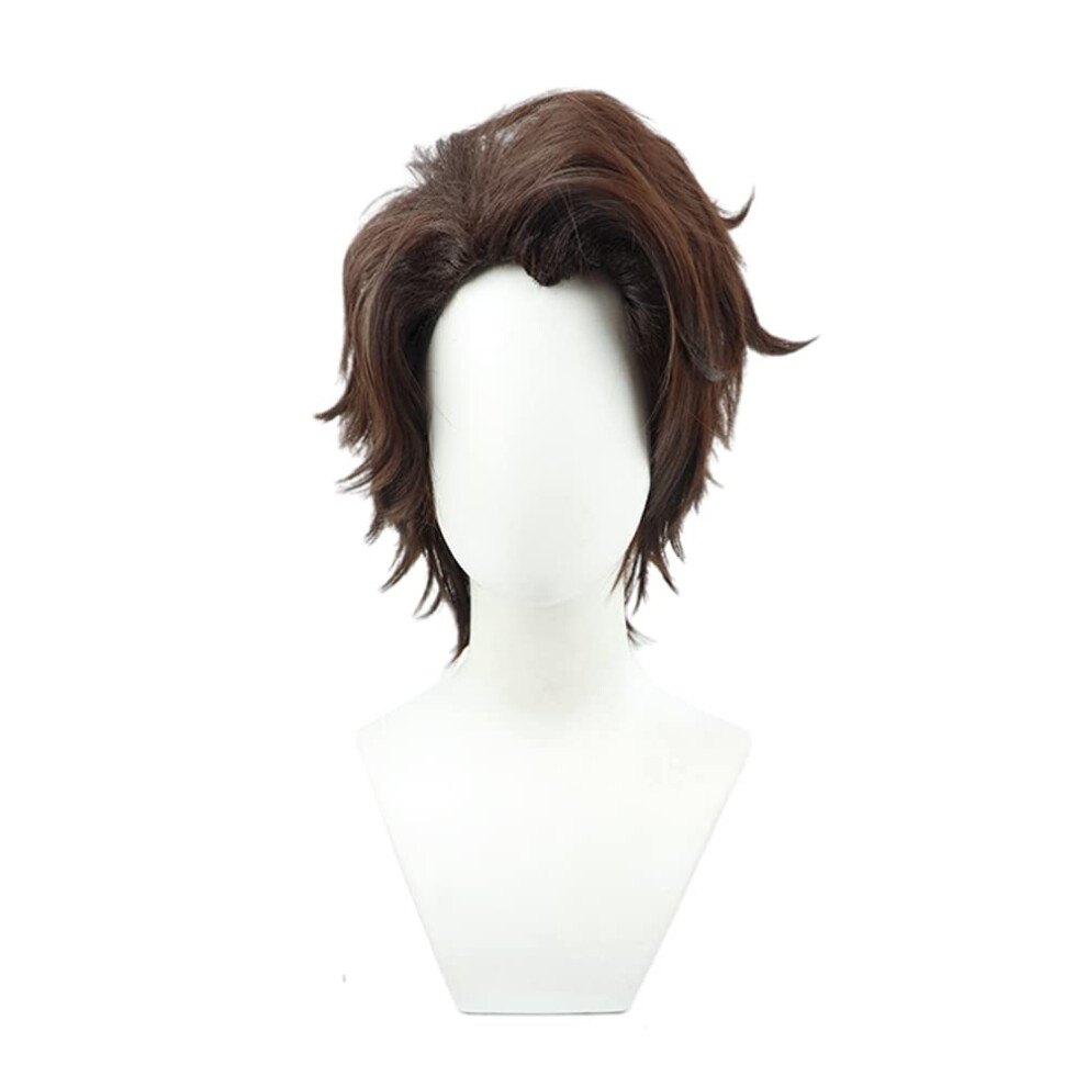 Unisex White,Brown Aizen Sosuke Cosplay Wig Brown White Synthetic Short Hair 30Cm For Anime Fans And Costume Events