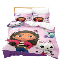(Gabby,200x200cm/78.7*78.7in)3 stuks Gabbys Dollhouse cartoonprint kinderbeddengoed set dekbedovertrek en kussensloop