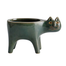 Flower Planter Cat Shape Ceramic Indoor Pots for Succulents, Green Decorative Container for Home Decor