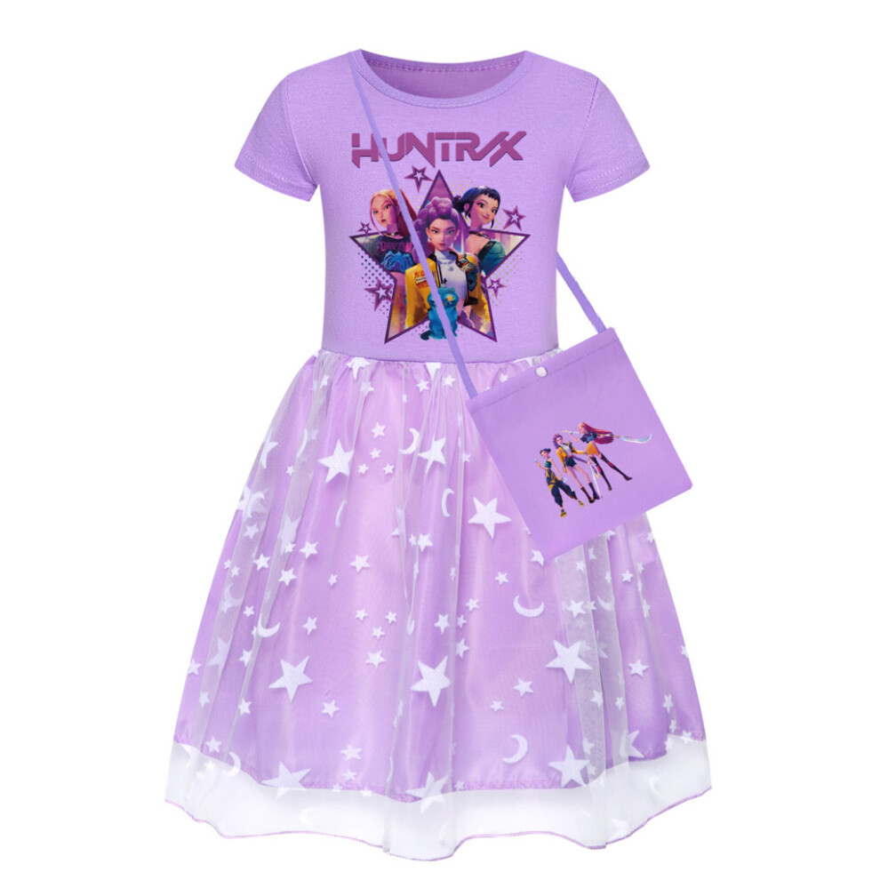 (Dress Purple, 110cm) Demon Hunters Kpop Toddler Dress With Rainbow Lace Short Clothing Sleeve Girls-image-OPC-PJQXXYH-NEW