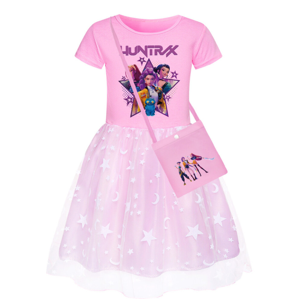 (Dress Pink, 120cm) Demon Hunters Kpop Toddler Dress With Rainbow Lace Short Clothing Sleeve Girls-image-OPC-PJQXXYV-NEW