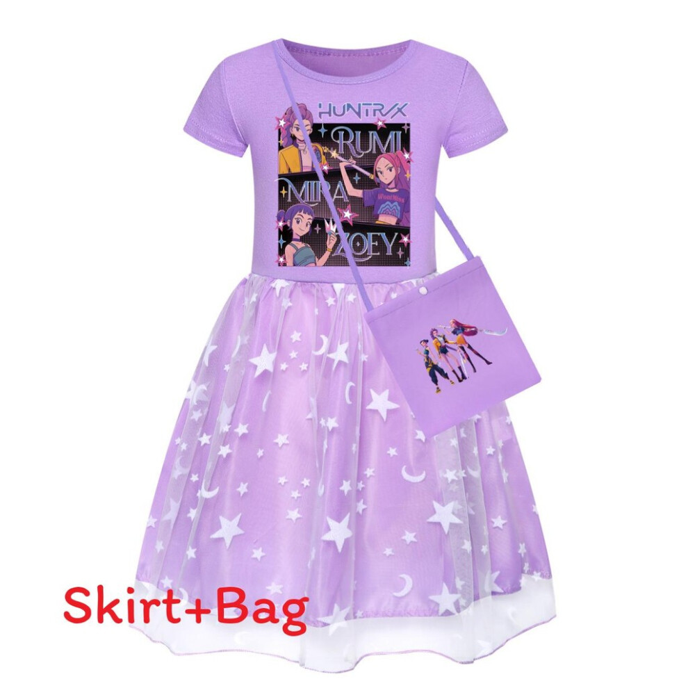 (Purple , 110 CM) Hunters Kpop Demon Cotton Girl Summer Star Lace Dress Pleated Skirt Outfits-image-OPC-PJQY2WJ-NEW
