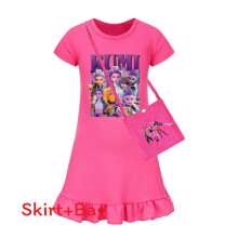 (Magenta , 140 CM) Demon Hunters Kpop Girl Short Sleeve Sleep Dress With Ruffle Hem For Use Bedroom