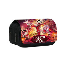 (28) Anime Hazbin Hotel Characters Print Student Double Layer Bag Storage Stationery