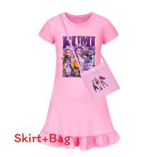 (Pink , 160 CM) Demon Kpop Hunters Girl Short Sleeve Sleep Dress With Ruffle Hem Bedroom For Use
