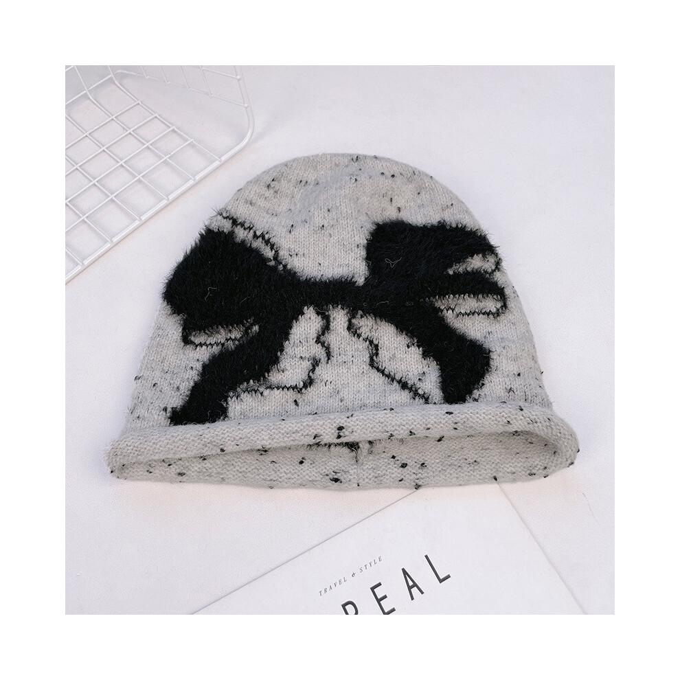 (Beige) Embroidery Bow Knitting Women Wool Blend Beanie Hat Fit Cold Seasons Keep Warm-image-OPC-PJQYPBD-NEW