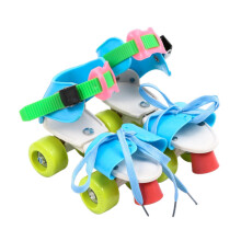 Kids Adjustable Roller Skates 4 Wheels Quad Skates for Beginners Ages 3-6 Bright Blue Double Row Design