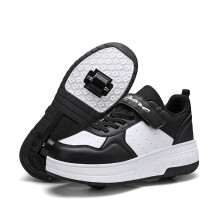 Shoes with Wheels for Boys and Girls, Retractable Outdoor Trainers with 4 Wheels, Black, Size 31 EU 01