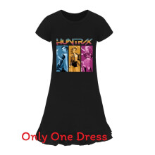 (Black, 160 CM) Kpop Demon Hunters Girl Sleep Dress With Ruffle Skirt For Kids And Lounge Sleep