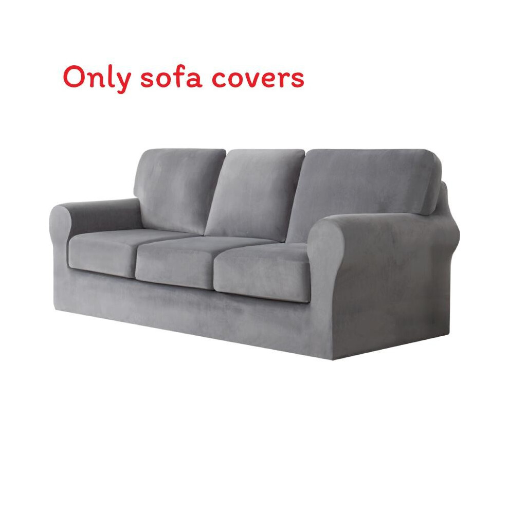 (3 Seater Light Gray)Housse de protection pour canapé couleur unie pour un deux canapés trois places maison
