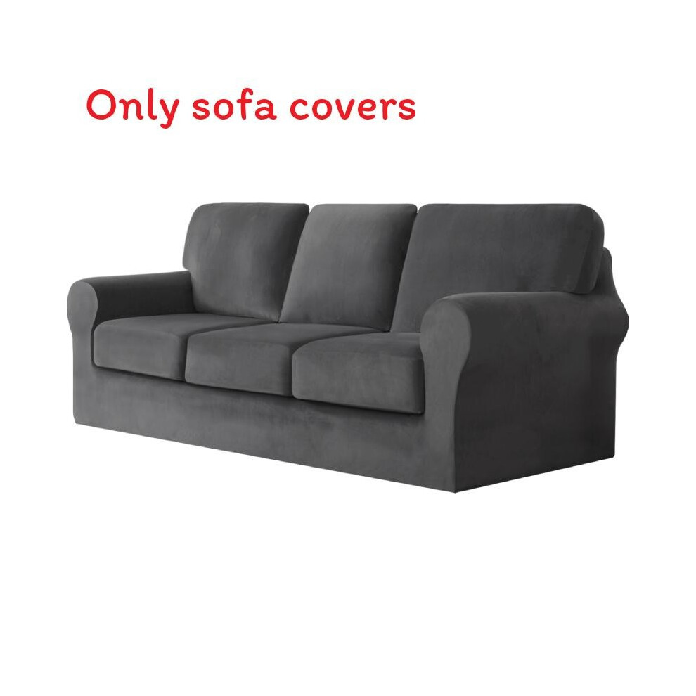 (3 Seater Dark Gray)Housse de protection pour canapé couleur unie pour un deux canapés trois places maison