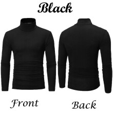 (Black, XL) High Mens Warm Neck Solid Color Pullover Jumper Sweater Tops Turtleneck Shirts