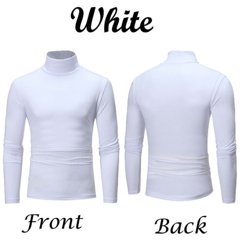 (White, M) High Mens Warm Neck Solid Color Pullover Jumper Sweater Tops Turtleneck Shirts