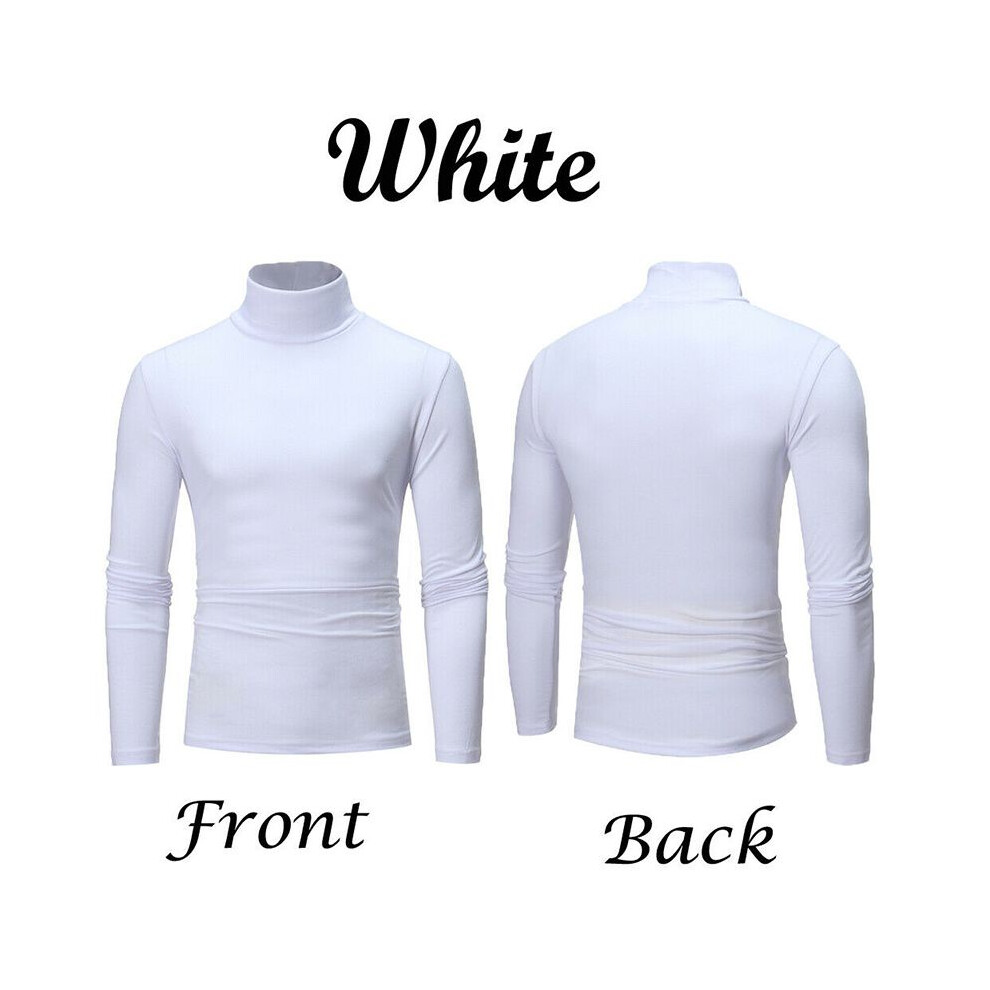 (, M) High Mens Warm Neck Solid Color Pullover Jumper Sweater Tops Turtleneck Shirts White