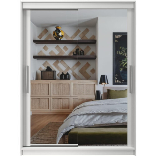 Gaba Full Mirror White Sliding Door Wardrobe 120cm