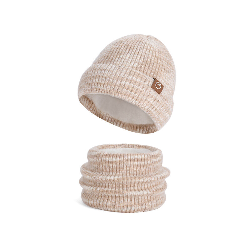 (Beige) Knitted Winter Hat Scarf Set With Windproof Warmth For Climate Cold Adventures Cream