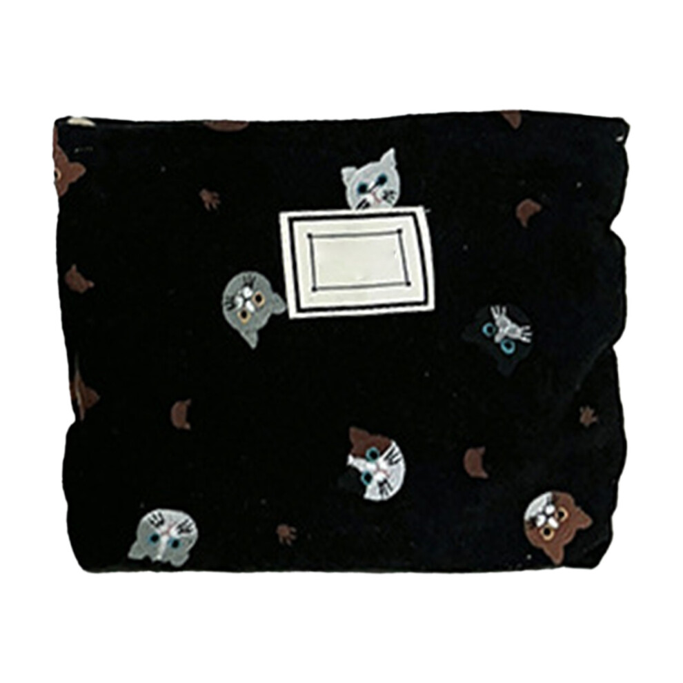 Canvas Makeup Bag Portable Cat Embroidery Zipper