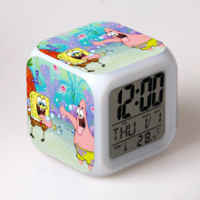 (Bubble) Clock Spongebob Alarm Patrick Star Led Glowing Digital 7 Color Gifts Clock Desk