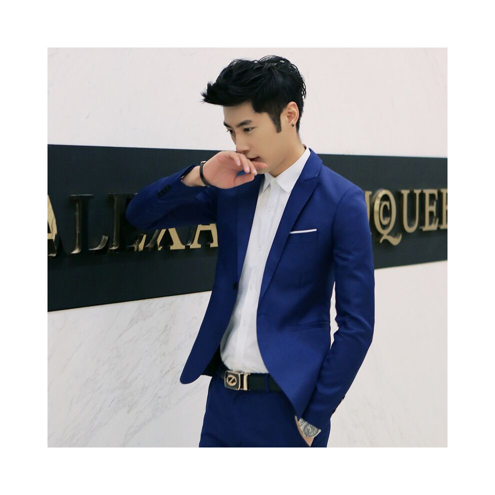 (Royal Blue, 3XL) Slim Formal Mens Fit One Button Suit Blazer Business Coat Jacket Casual Tops