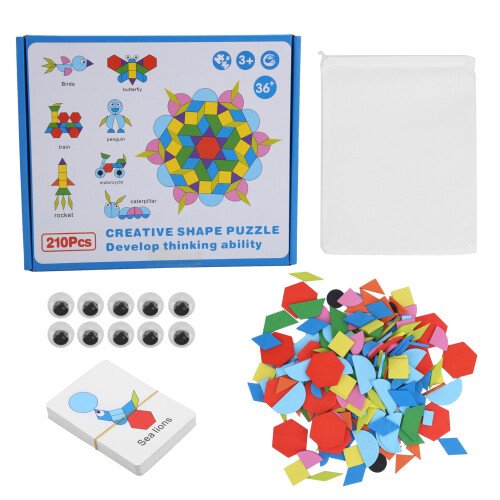 210Pcs Wooden Pattern Blocks Set Geometric Shape