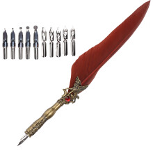 Federkiel-Kunst Retro gravierter Edelstahl-Tintenfüller für Unterschrift-Geschenk Tischdekoration Braun Rot